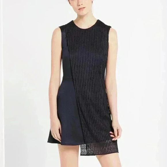 SANDRO Paris Ready Knitted-Panel Jersey Mini Dress Navy Blue Women's Size 8 US - Picture 2 of 15